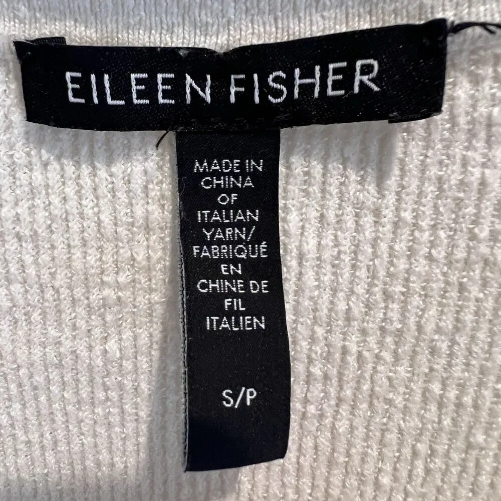 Eileen Fisher Linen Blend Ribbed Sweater Italian Yarn Cream S Coastal V-Neck